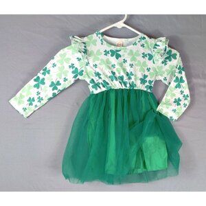 Cute Green White St Patrick Day Tutu Dress Clovers Spring Two Layer Skirt